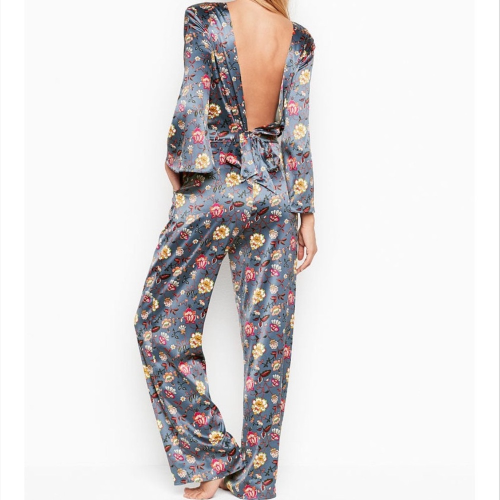 VS LUXE XS S M L XL SATIN JUMPSUIT OPEN BACK LINGERIE SLEEP FLORAL BOW CUT OUT